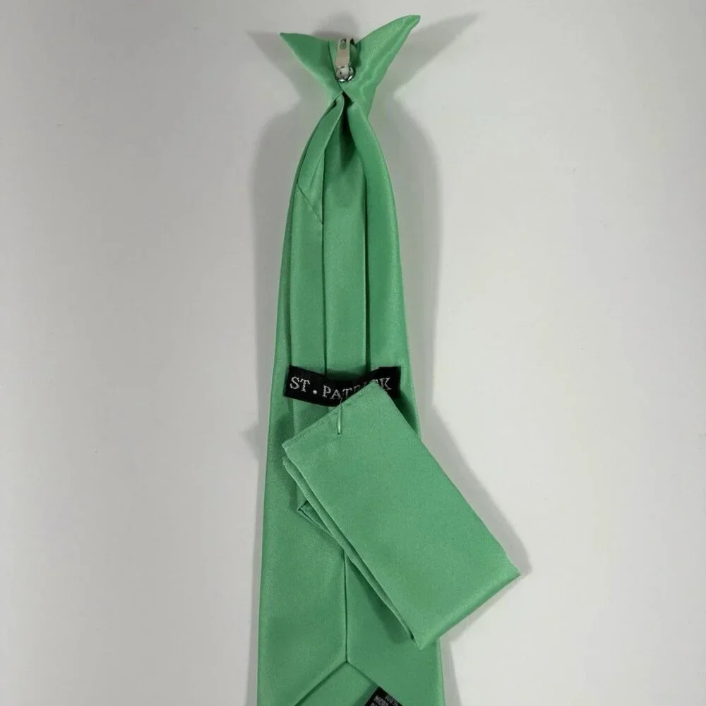 St. Patrick Boy's Clip-on Tie Hanky Set Green 100% Polyester 12